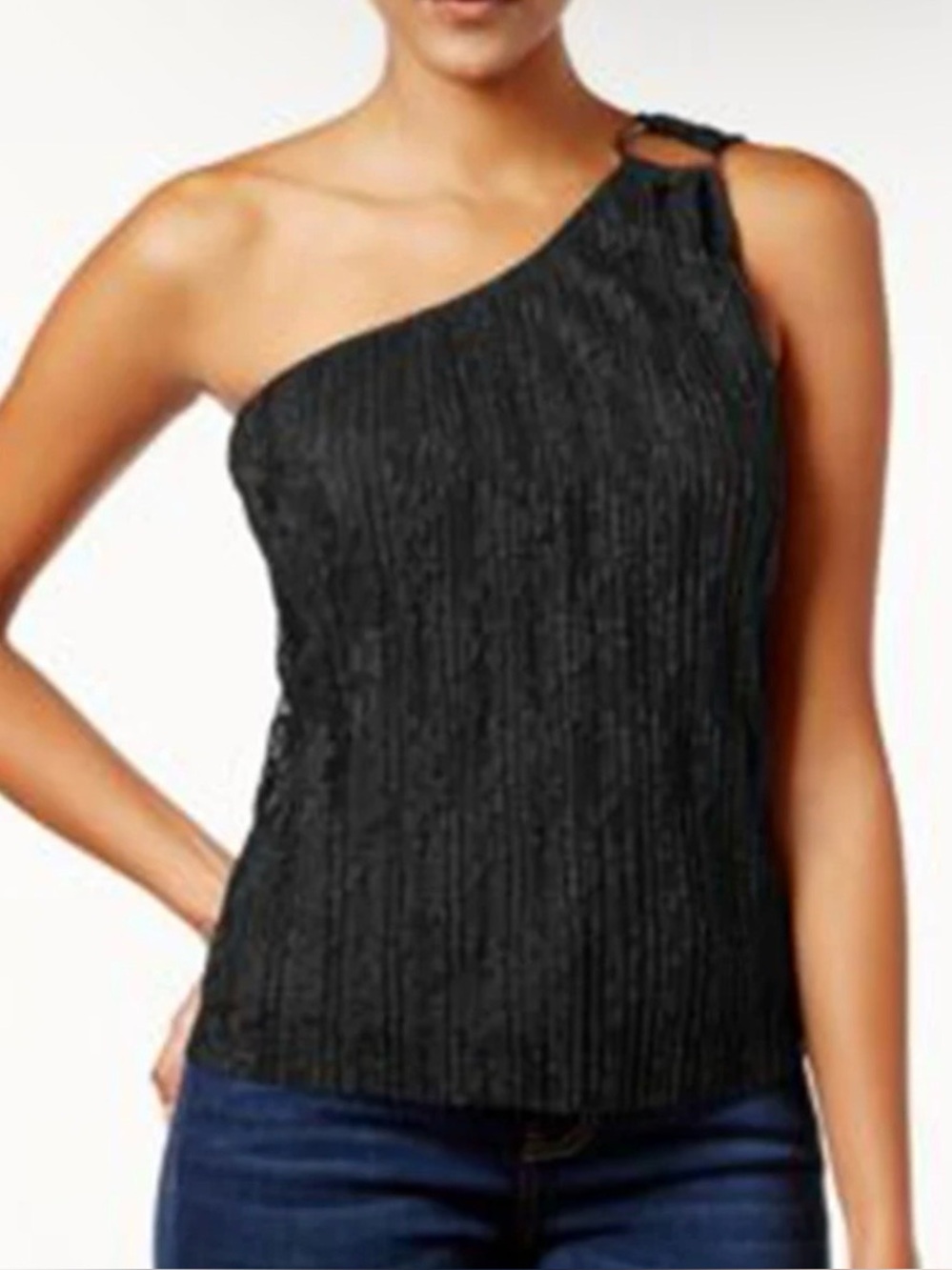 Black One-Shoulder Lace Accent Top